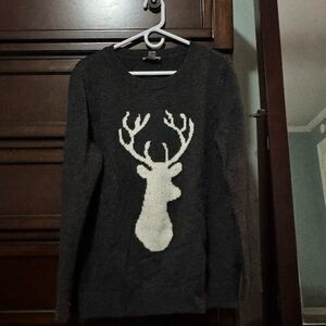 LOFT Charcoal Sweater with Cream Deer Design